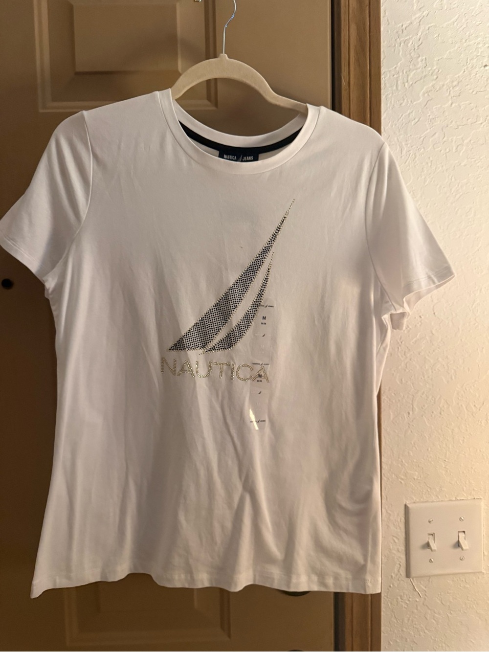 Nautica White Short Sleeve Tee with Silver Logo Sail